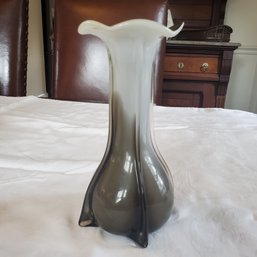 Art Deco Design Black & White Blown Glass Flower Vase 8 1/2' Tall