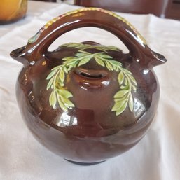 Vintage Peters & Reed Art Pottery Double Spouted Bud Vase- Raised Floral Designs & Nicely Glazed