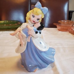 Rare Dated 1961 Atlantic Mold Girl In Blue Dress Holding Her Doll