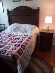 Full Size Bed & Nightstand Circa Mid 1800s. Wood With Carved Intricate Features And Large Casters