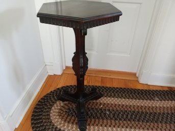 Charming Antique Pedestal Table With Great Carvings With Dark Walnut Finish
