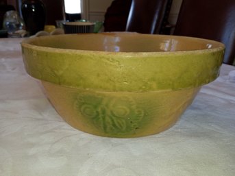 Vintage Yellow Stoneware Bowl With Fruit And Leaf Design