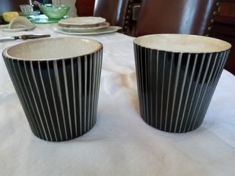 Pair Of Vintage Mid 1900s Vases Vertically Ribbed Made By The Royal Copley Co