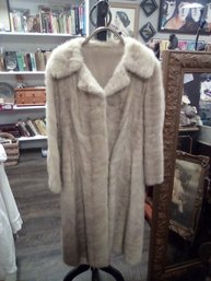 CLIENT!       Beautiful Fur Coat, Full Length, Light Colored With Hidden Clasps For Closure  E2 Ladder