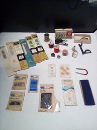 Sewing Notions Lot With Zippers, Singer Attachment, Hooks & Eyes, Buttons, Needles, Thread, Bobbin And More E3