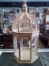 Vintage Wood And Metal Bird Cage Makes A Great Display For Table Or Hanging Is 21-1/4 Tall!     CVBK