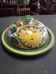 Hand Made In Ischian Island, Italy - Pottery Cheese Plate And Lid  SR