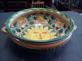 Hand Made In Ischian Island, Italy - Large Pottery Casserole/soup Bowl Can Be Hung As Well SR