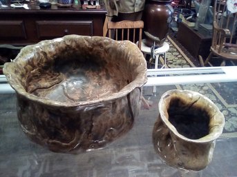 Connecticut Potter, 2 Bowls With Fossils  Include Makers Mark -  A Unique Find, They Are One Of A Kind  SR