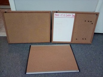 Three Quartet Brand  Bulletin Boards, One Has Combination Bulletin/wipe-off Board With Pen Ledge