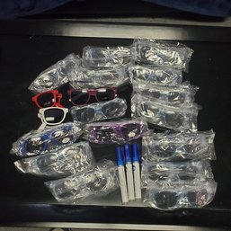 18 Pairs Of New Sunglasses- Blues, Red, Violet, White & 3 Suncreen Pumps