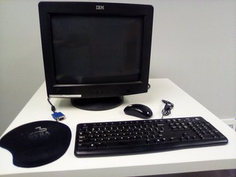 IBM Monitor, Logitech USB K120 Keyboard, Microsoft Wireless Mouse 1000 & Mousepad With Wrist Guard