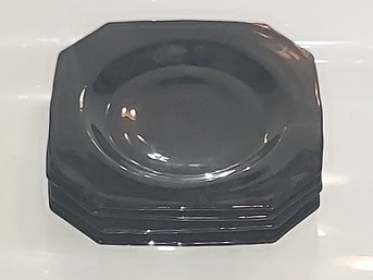 PERFECT PAIR Vintage Black Amethyst Glass Elegant Square SALAD PLATES 4pc