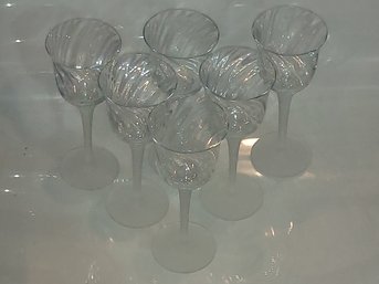 Wine Glasses Frosted Stem Swirl Optic Bowl Crystal Clear Industries Valerie Vintage Tall Wine Glasses Goblets
