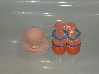 Handmade Ceramic Teacup/saucer And Flipflop Trinket Box