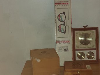 2 Cigar Boxes Aston & Punch An Auto Shade And A Vintage Barometer