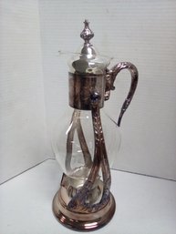 Elegant Vintage Silverplate & Glass Coffee Carafe With Ornate Warmer Stand     C4