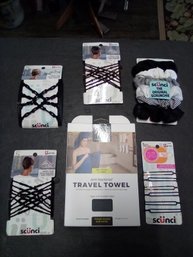 New Personal Products - Travel Towel, 5 New Packages Of SCUNCI Hair Styling Items  A3