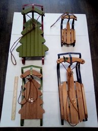 4 Adorable Miniature Wood And Metal Sleds - For Decor, Dolls, Gift Base And More   C5