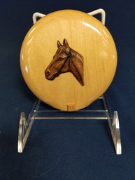 Wood Powder Compact With Applied Horse Head Decoration