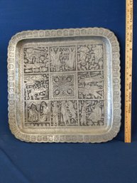 Large - Over 22' - Silver Tone Square Tray With Middle Eastern Scenes