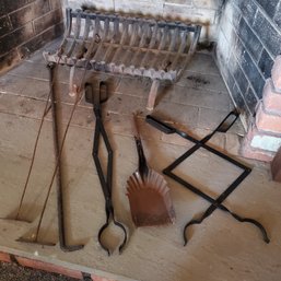 Seven Vintage & Antique Iron Fireplace Tools And Accessories