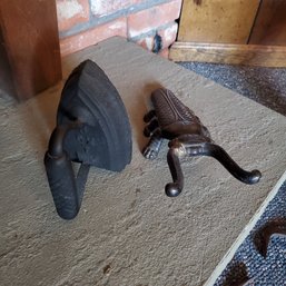 Two Vintage Objects - Cast Steel Bug Boot Jack & A Cast Iron Sad Iron