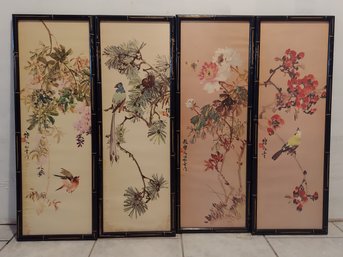 Set Bird And Flowers Japanese Botanical Scenic Bamboo Framed Prints