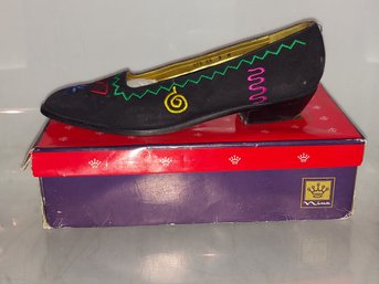Vintage Nina Shoes Greer Black Bright Multi Suede Size 9 M
