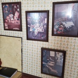 Grouping Of 5 Early America Kitchen Scene Framed Prints   A3