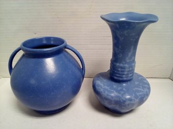 Two Vintage Blue Rumrill Vases - Beautiful Displayed Alone Or Together   A2