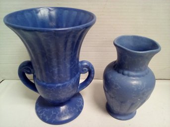 Two Vintage Blue Rumrill Vases - Beautiful Displayed Alone Or Together   A2