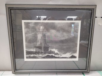 Great Artist Signed Print Of Lighthouse At NORWALK CT Harbor.   WA