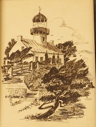 Signed Pen And Ink Drawing By Percy Hale Of A Lighthouse