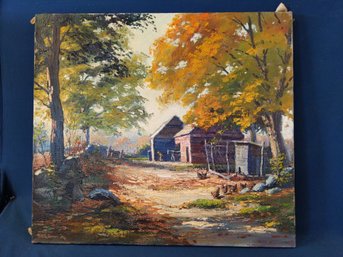 Foster Cadsell Jr. Oil On Canvas Painting 'Autumn Barnyard'