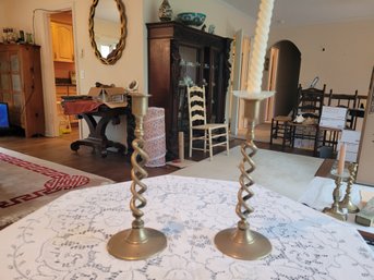 Pair Of Vintage Brass Barley Twist Candlestick Holders