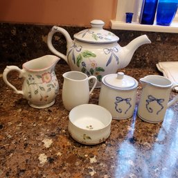 Assortment Of Fine Porcelain Creamers, Tea Pot & Sugar Bowl - Herend Village Pottery Hungary, Bavaria, England