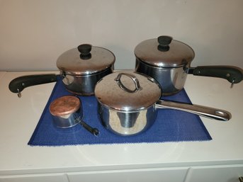 Great Trio Of Saucepans Two Revere Ware And One Master Cuisine And One Measuring Cup