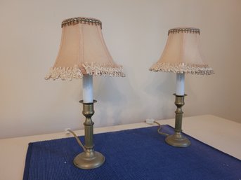 Great Pair  Of Vintage Table Lamps With Beautiful Decorative Shades And Metal Bases