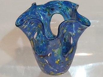 Home Goods Decorative Vase Handmade Glass Blue Yellow Green