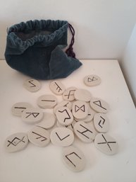 Norse Viking Elder Futhark Porcelain Rune Set W/ Bag And Blank Rune