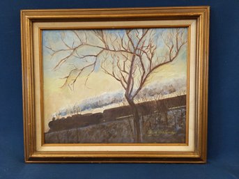 Clark Etheridge Train Painting On Artist Board 1973