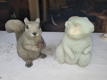 Two Charming Squirrel Statues Made From Composite