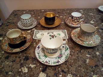 6 Exquisite Small Teacup Sets From Royal Crown Derby & Booths, England, Okura & Others, Japan