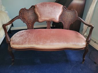 Beautiful Antique Settee Crica Late 1800s With Lovely Decorative Designs And Mother Of Pearl Inlays