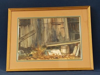 Signed Watercolor Painting 'Godfrey's Barn' By Local Stamford Artist George Sutherland