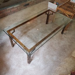 Vintage Glass- Top Gold-painted Iron Frame Coffee Table