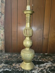 Beautiful Asian Inspired Brass Lamp With Lovely Carvings And Design Features