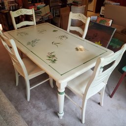 Hand Painted Country Kitchen Table With 4 Chairs & One Drawer