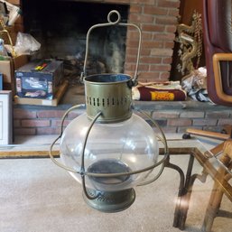 Large Glass & Brass Lantern For Candles 12' Diam X 14' Tall With Handle